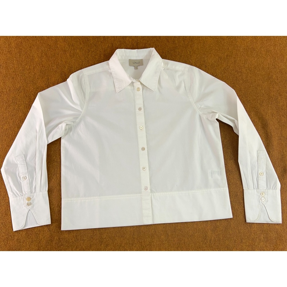 Leallo Womens Size Small White Laurel Cotton Poplin Button Down Top New *Flaw